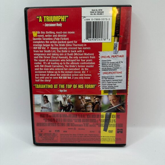 Kill Bill Volume 2 DVD Quentin Tarantino Uma Thurman R Rated Miramax Widescreen - Picture 3 of 5